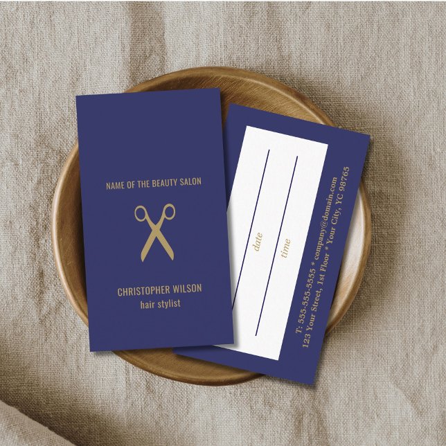 Modern Minimal Dark Blue Faux Gold Appointment Card (Creator Uploaded)