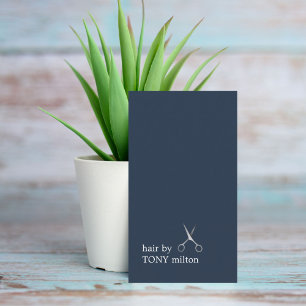 Modern Minimal Dark Blue Faux Silver Hairstylist  Business Card