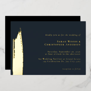 Modern Minimal Dark Blue Gold Paint Wedding