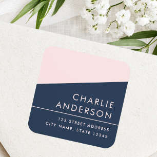Modern minimal dark blue pink return address label
