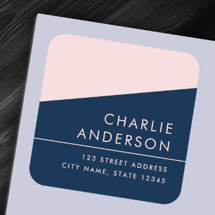 Modern minimal dark blue pink return address label