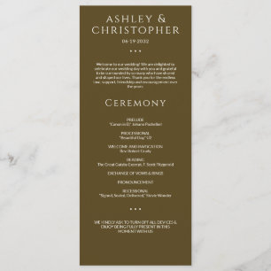 Modern Minimal Dark Bronze Wedding Ceremony Programme