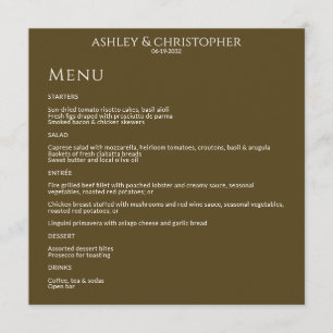 Modern Minimal Dark Bronze Wedding Reception Menu