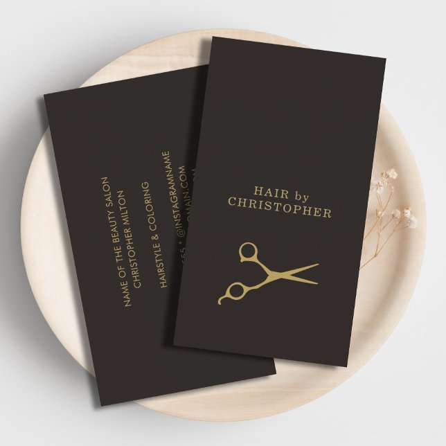 Modern Minimal Dark Faux Gold Hair Stylist Business Card (Creator Uploaded)