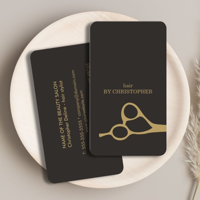 Modern Minimal Dark Faux Gold Hair Stylist Business Card (Creator Uploaded)