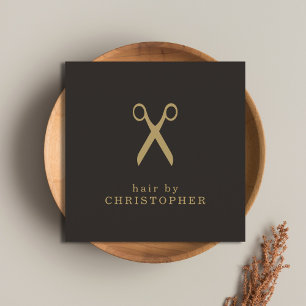 Modern Minimal Dark Faux Gold Hair Stylist Square Business Card