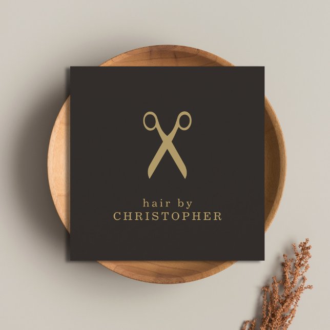 Modern Minimal Dark Faux Gold Hair Stylist Square Business Card (Creator Uploaded)