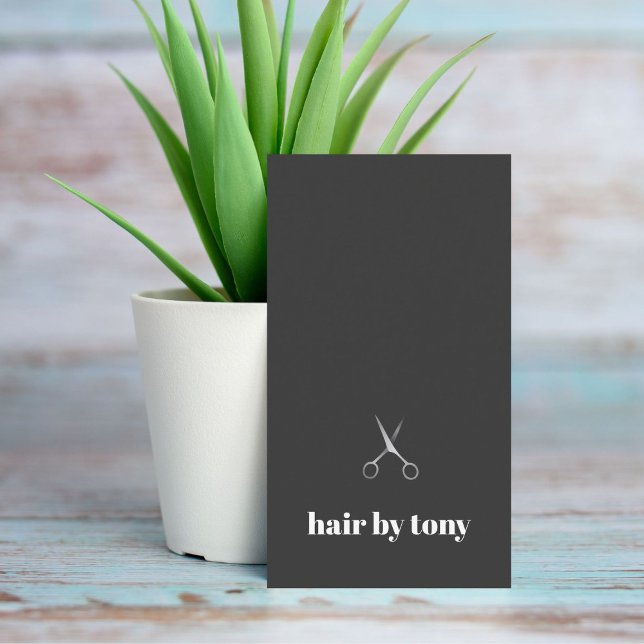 Modern Minimal Dark Grey Faux Silver Hairstylist Business Card (Creator Uploaded)