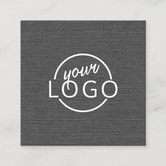 Modern minimal dark grey linen custom logo square business card (Front)