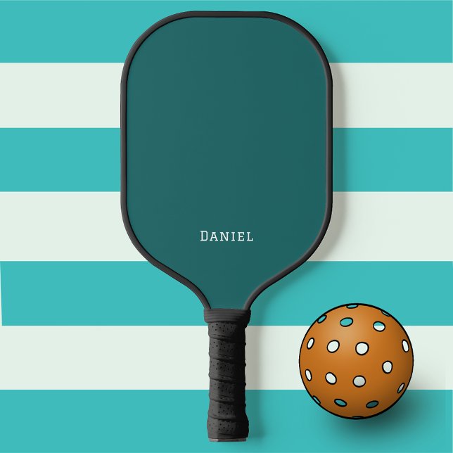 Modern Minimal Dark Teal Monogram First Name Pickleball Paddle (Creator Uploaded)