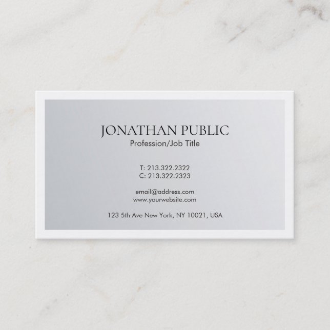 Modern Minimal Design Trendy Elegant Silver Look Business Card (Front)