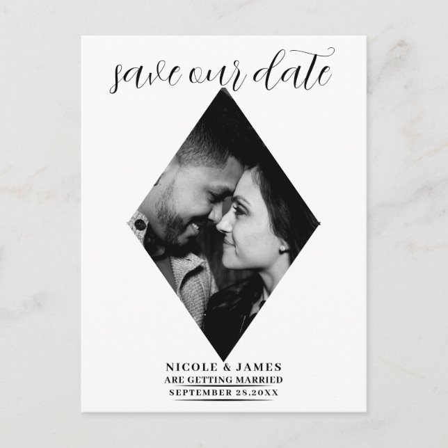 Modern Minimal Diamond Photo Wedding Save the Date Announcement Postcard (Front)