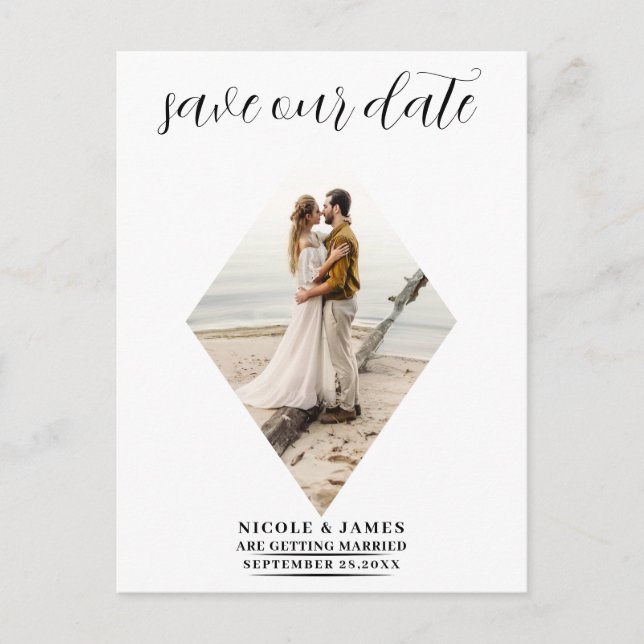 Modern Minimal Diamond Photo Wedding Save the Date Announcement Postcard (Front)