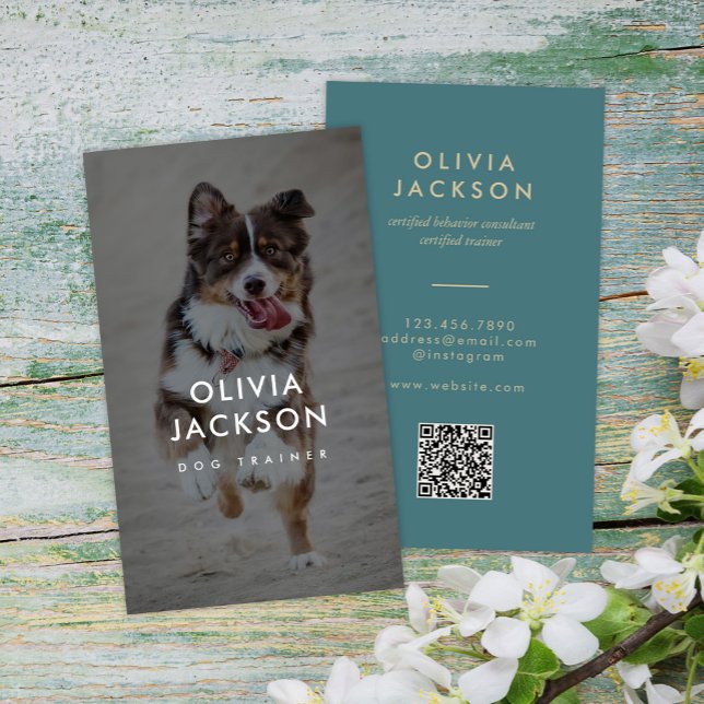 Modern Minimal Dog Trainer Pet Sitter QR Code Business Card (Creator Uploaded)