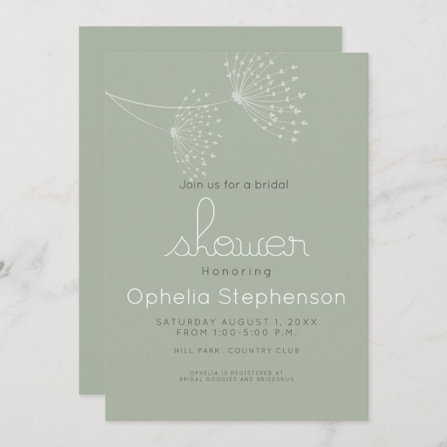 Modern Minimal Doodle Flowers Sage Green and White Invitation (Front/Back)
