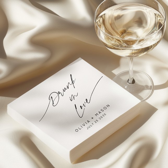 Modern Minimal Drunk In Love Whimsical Wedding Napkin (Creator Uploaded)