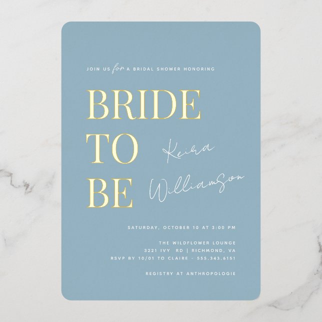 Modern Minimal | Dusty Blue and Gold Bridal Shower (Front)
