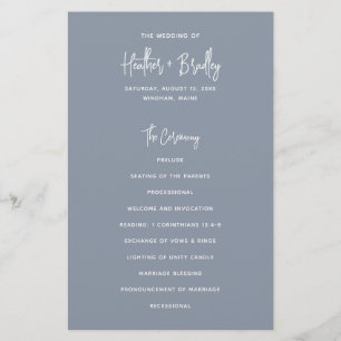 Modern Minimal Dusty Blue Budget Wedding Program Flyer