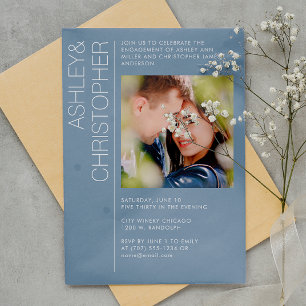 Modern Minimal Dusty Blue Engagement Party Photo Invitation