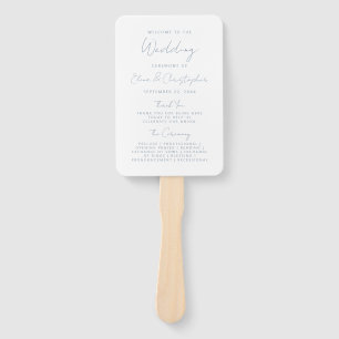 Modern Minimal Dusty Blue Script Wedding Program Hand Fan