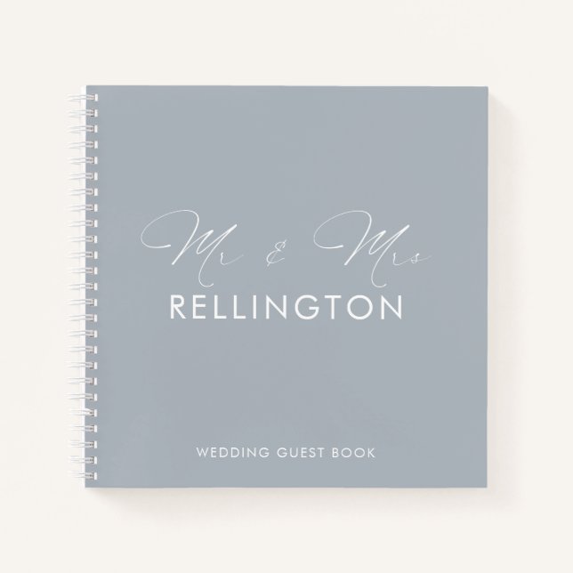 Modern Minimal Dusty Blue Wedding Guest Book (Front)