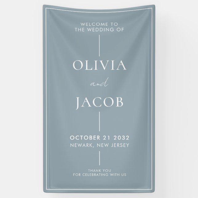 Modern Minimal Dusty Blue Wedding Welcome Banner (Vertical)