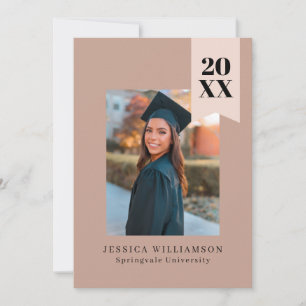 Modern Minimal Dusty Pink Ribbon Graduation Photo  Announcement