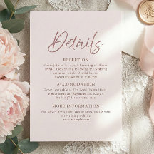 Modern Minimal Dusty Pink Script Wedding Details