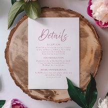 Modern Minimal Dusty Pink Script Wedding Details