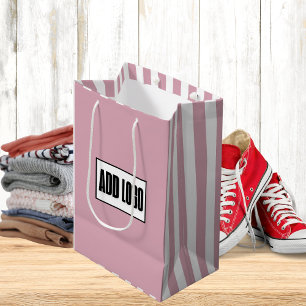 Modern Minimal Dusty Pink Stripes Business Logo Medium Gift Bag