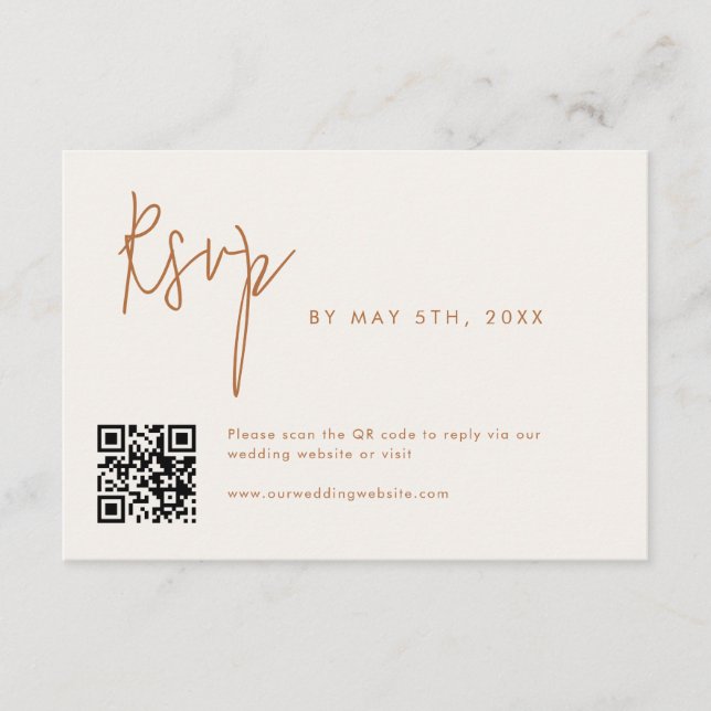 Modern Minimal Earthy Wedding QR Code RSVP Enclosure Card (Front)