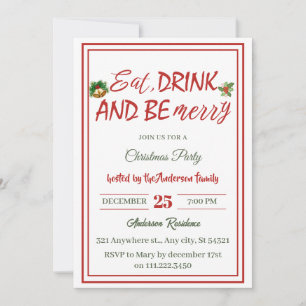 Modern Minimal Eat Drink Be Merry Christmas Party Invitation