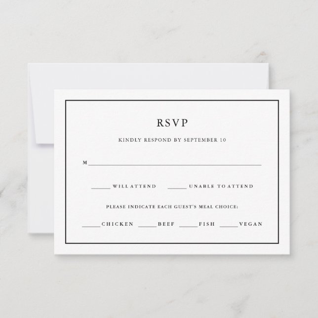 Modern Minimal | Editable Colour Border Meal Choic RSVP Card (Front)
