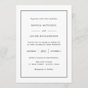 Modern Minimal Editable Colour Border Wedding Invitation
