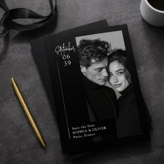 Modern Minimal Editorial Black Photo Save the Date (Creator Uploaded)