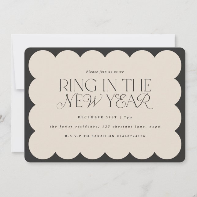 Modern minimal elegant black retro wavy edge invitation (Front)