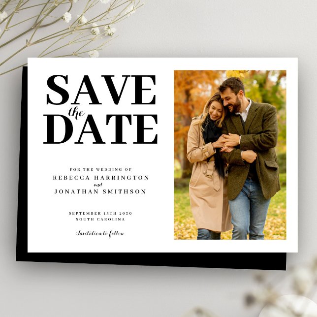 Modern Minimal Elegant Black White Photo Wedding  Save The Date (Creator Uploaded)