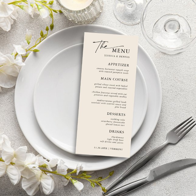 Modern Minimal Elegant Calligraphy Script Wedding Menu (Creator Uploaded)