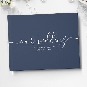 Modern Minimal Elegant Chic Navy Blue Wedding Guest Book