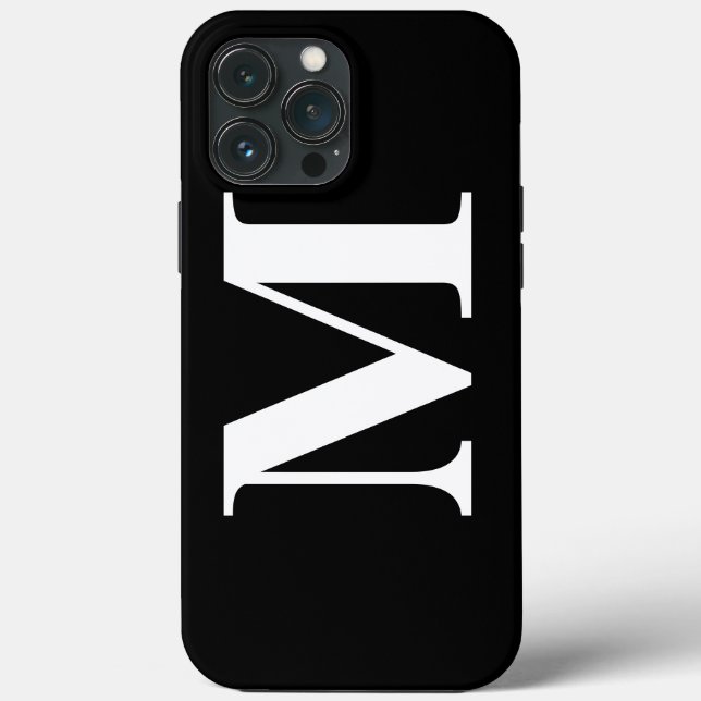 Modern Minimal Elegant Custom Black White Monogram Case-Mate iPhone Case (Back)