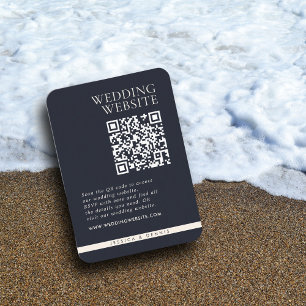 Modern Minimal Elegant Dark Navy QR code Wedding Enclosure Card