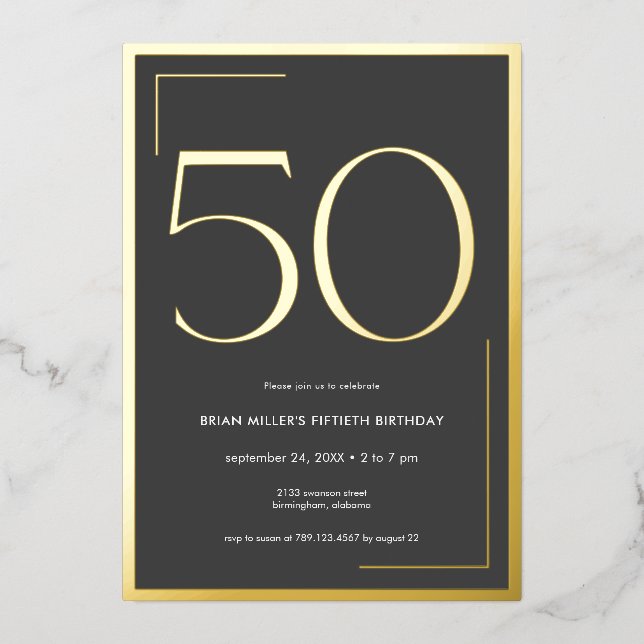 Modern Minimal Elegant Fiftieth Birthday (Front)