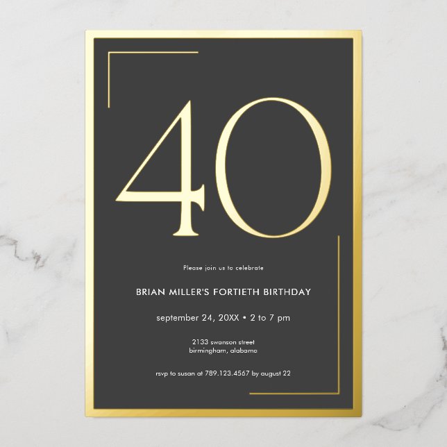 Modern Minimal Elegant Fortieth Birthday (Front)