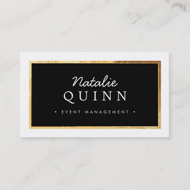 MODERN MINIMAL elegant gold border black and white Business Card (Front)