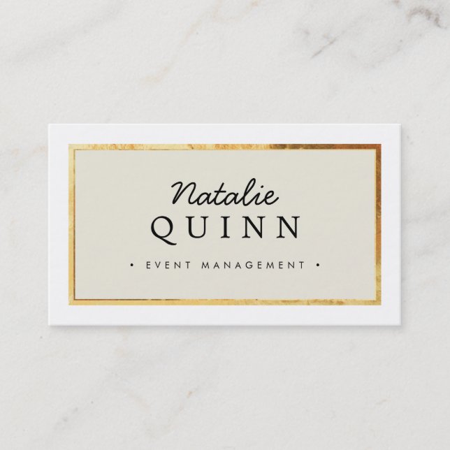 MODERN MINIMAL elegant gold border black ivory Business Card (Front)