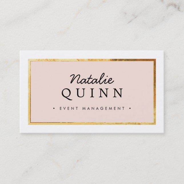 MODERN MINIMAL elegant gold border black pale pink Business Card (Front)