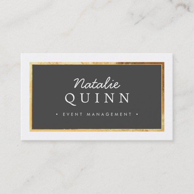 MODERN MINIMAL elegant gold border charcoal grey Business Card (Front)