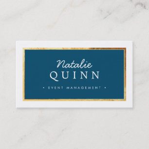 MODERN MINIMAL elegant gold border dark navy blue Business Card