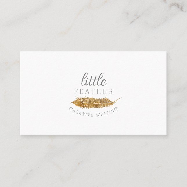 Modern, Minimal & Elegant Gold Feather Business Card (Front)