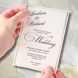 Modern Minimal Elegant Gold Frame Cover Wedding  Vellum Invitations